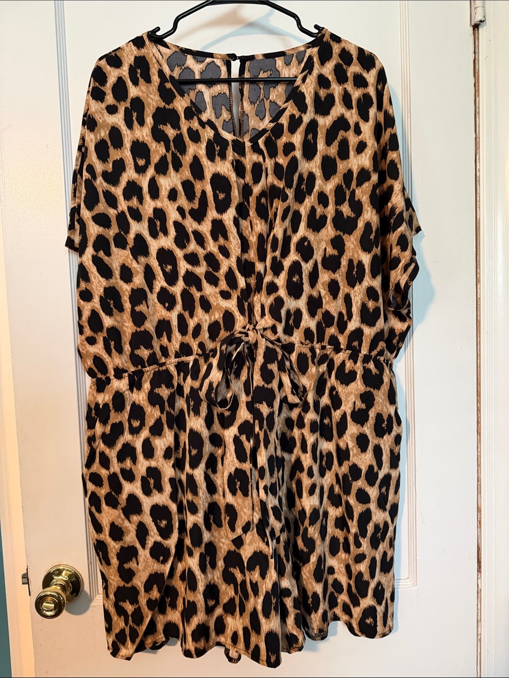 Leopard Print Tie-Waist Romper - Black & Tan size 3x